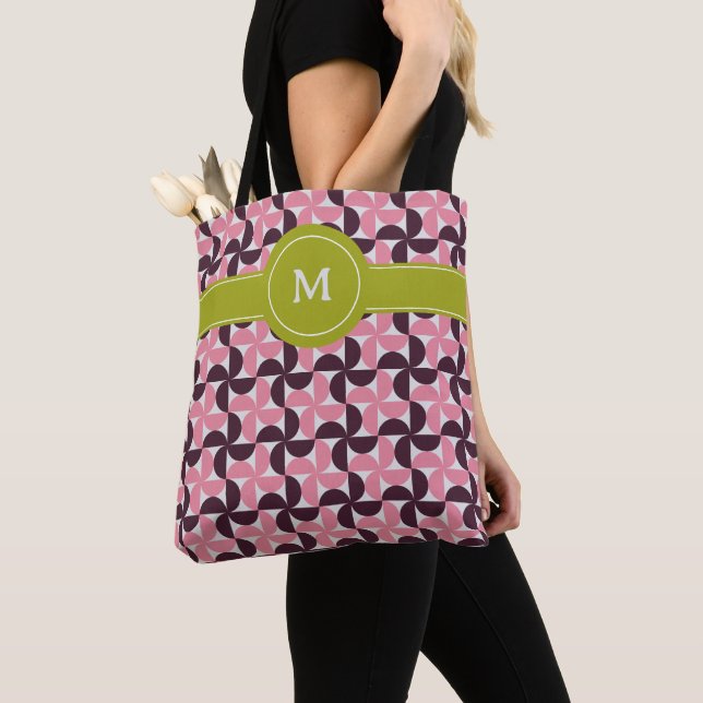 Geometrisches rosa Burgundy Limones Monogramm Tasche (Von Nahem)