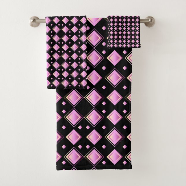 Geometrisches rosa Diamantmuster Badhandtuch Set (Insitu)