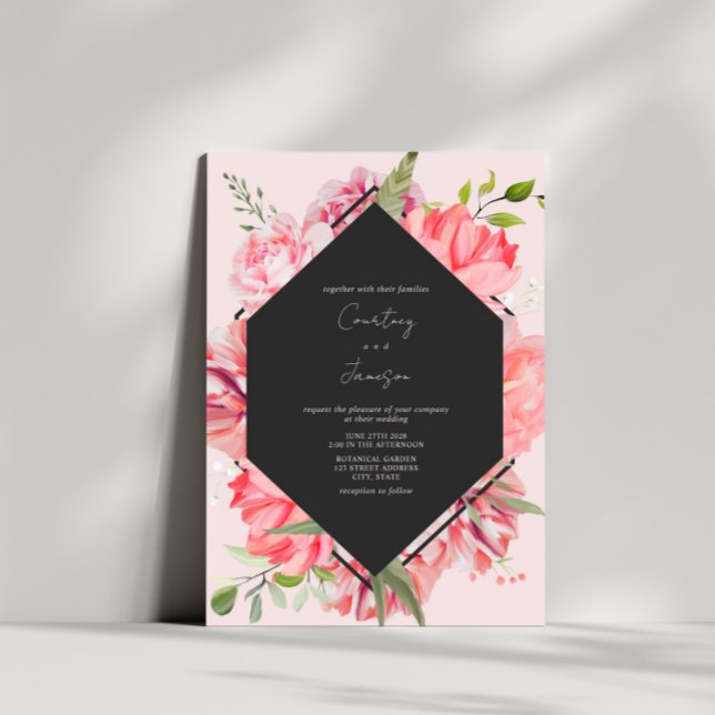 Geometrisches rosa florales Einladen zur Hochzeit Einladung (Von Creator hochgeladen)