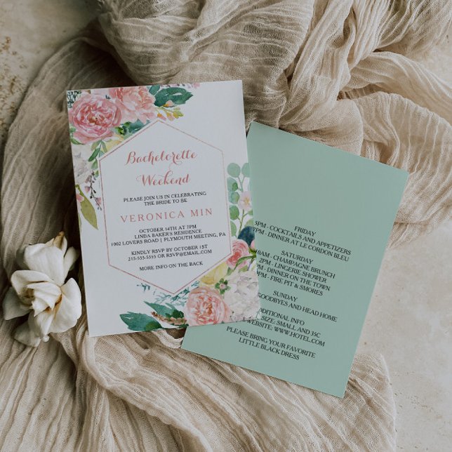 Geometrisches rosa Frühlingsfloral Bachelorette Wo Einladung (Von Creator hochgeladen)