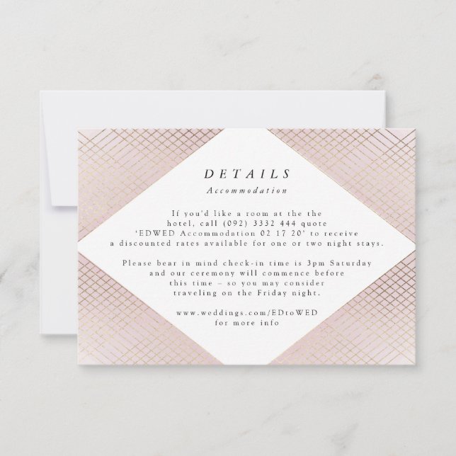 Geometrisches rosa Gold Gatsby Hochzeitseinband RSVP Karte (Vorderseite)