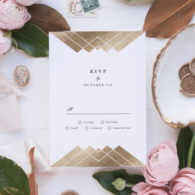 Geometrisches rosa Gold Gatsby Wedding RSVP Karte (Von Creator hochgeladen)