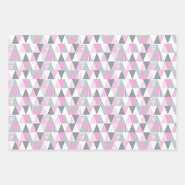 Geometrisches Rosa Grau Abstrakt Gemustert Geschenkpapier Set