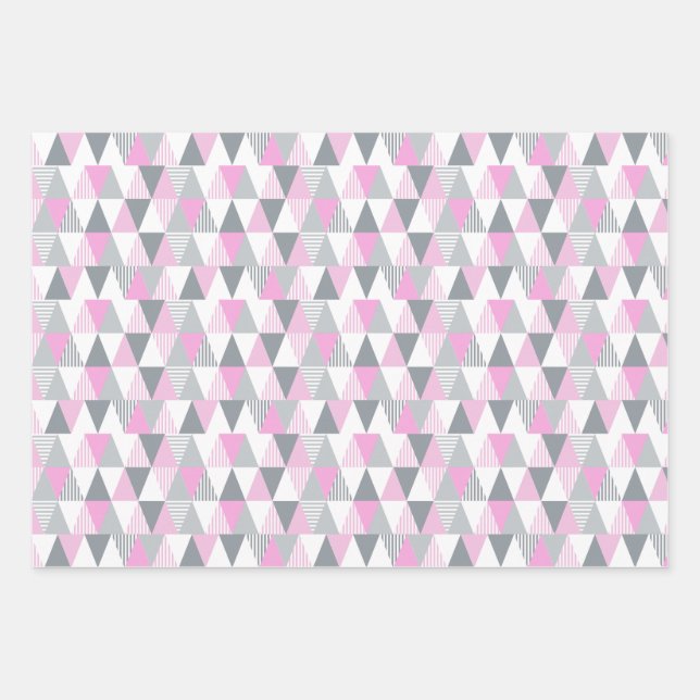 Geometrisches Rosa Grau Abstrakt Gemustert Geschenkpapier Set (Vorderseite)