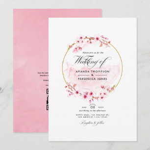 Geometrisches rosa Kirschblossom QR Code UAWG Wedd Einladung