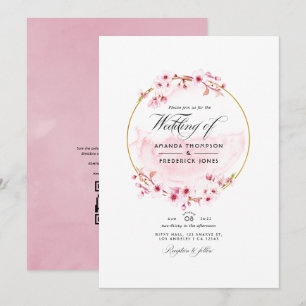Geometrisches rosa Kirschblossom QR Code UAWG Wedd Einladung