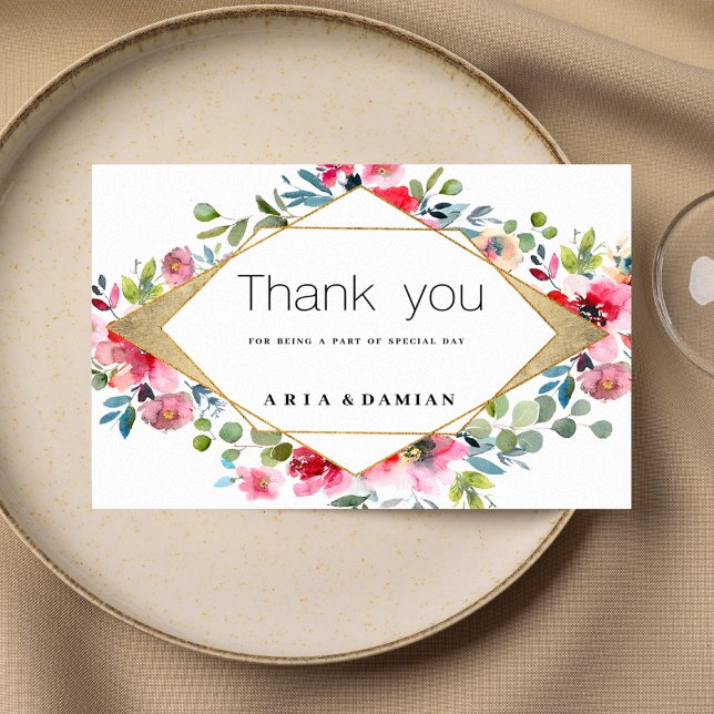 Geometrisches rosa Minze Rotes Gold Floral Vielen  Einladung (Geometric pink mint red gold floral Thank You )