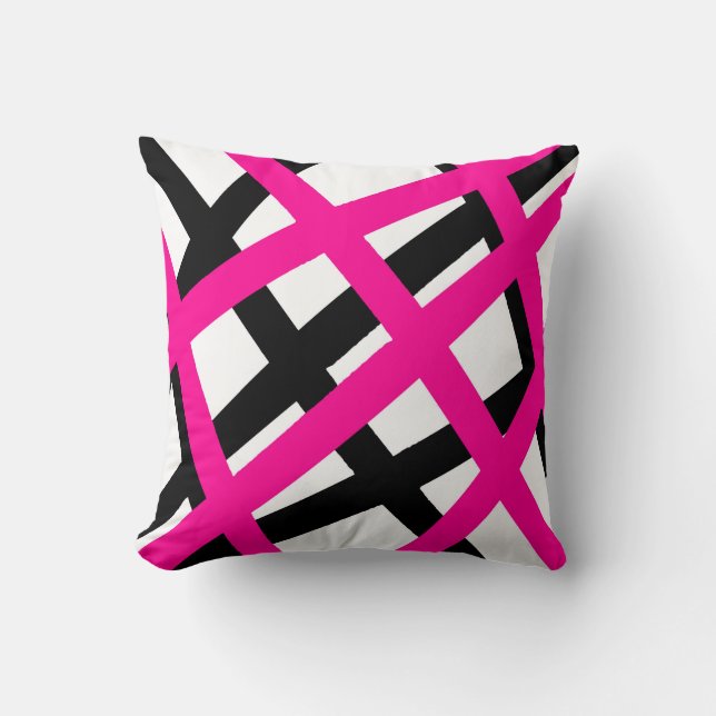 Geometrisches, rosa schwarzes Streifen Kissen (Vorderseite)