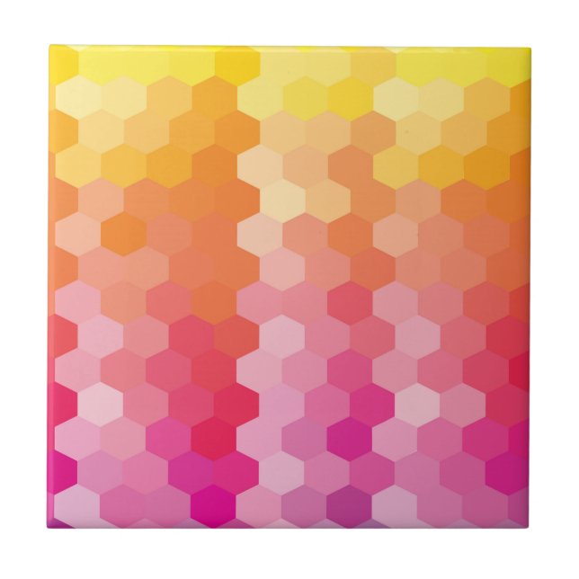 Geometrisches Rosa und Gelbes Hexagon Gradient Mod Fliese (Vorderseite)