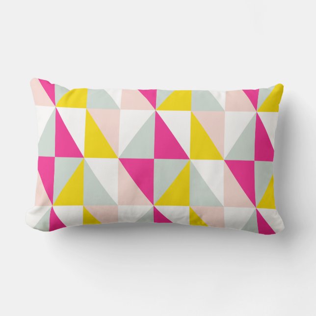 Geometrisches rosa und gelbes Muster Lendenkissen (Vorderseite)