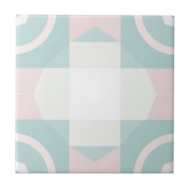 Geometrisches rosa und grünes Muster Fliese (Vorderseite)