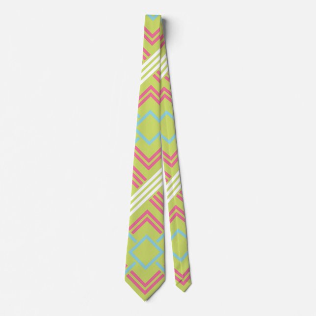 Geometrisches Rosa und Limone Krawatte für Hochzei (Vorderseite)