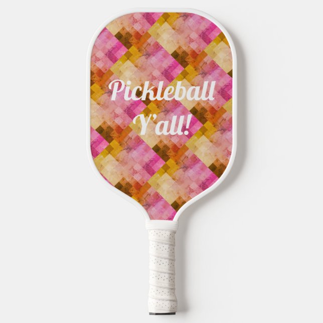 Geometrisches rosa Wasserfarbmuster Pickleball Schläger (Vorderseite)
