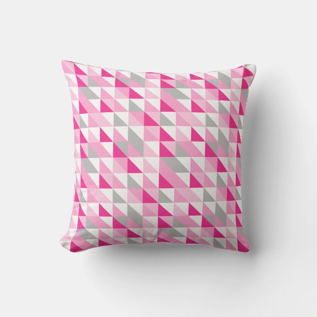 Geometrisches rosa, weißes graues Dreiecksmuster Kissen (Vorderseite)