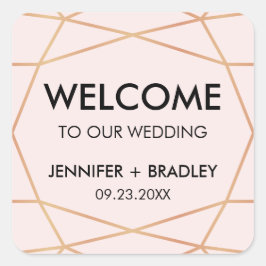 Geometrisches Rose-Gold-Hochzeitstich-Begrüßungsla Quadratischer Aufkleber