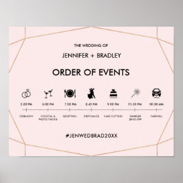 Geometrisches Rose Gold Wedding Timeline-Zeichen Poster