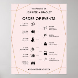 Geometrisches Rose Gold Wedding Timeline-Zeichen Poster