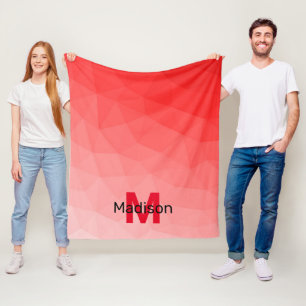 Geometrisches rotes Gradientenmuster Monogramm Fleecedecke