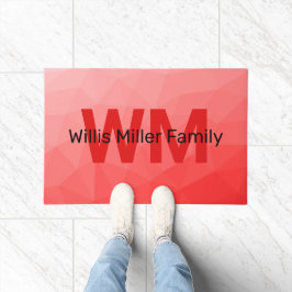 Geometrisches rotes Gradientenmuster Monogramm Fußmatte