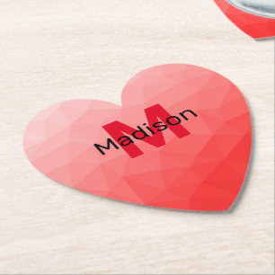 Geometrisches rotes Gradientenmuster Monogramm Untersetzer