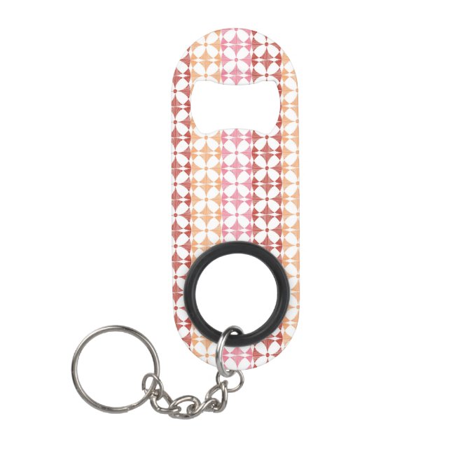 Geometrisches rotes ikat stripes Muster Mini Flaschenöffner (Vorderseite)