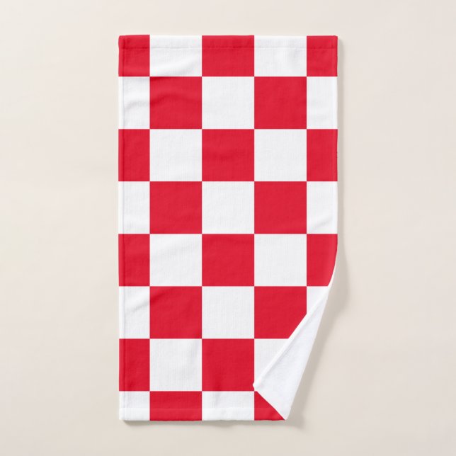Geometrisches rotes kroatisches Schachbrettmuster Handtuch (Handtuch)