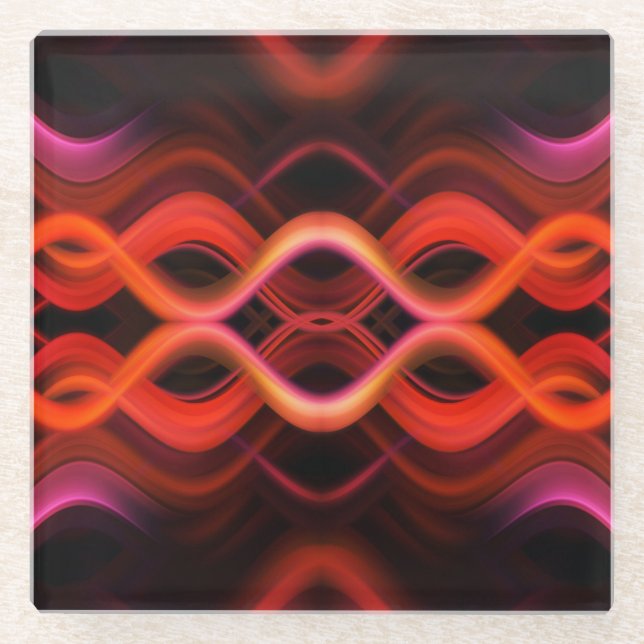 Geometrisches rotes Liniendesign. Glasuntersetzer (Vorderseite)