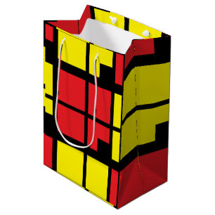 Geometrisches rotes, schwarz gelbes Quadrat Mittlere Geschenktüte