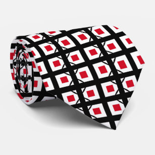 Geometrisches rotes Schwarz/Weiß Op Art Muster Krawatte