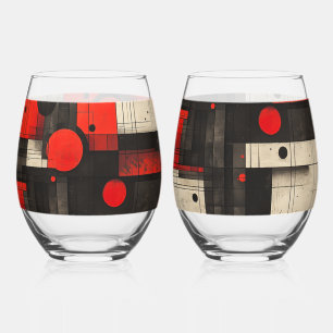 Geometrisches rotes schwarzes Cream Weinglas Ohne Stiel