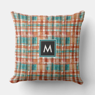 Geometrisches rotes und grünes Tartan-Wasserfarben Kissen