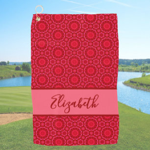 Geometrisches Rotmuster mit individuelle Name-Lady Golfhandtuch