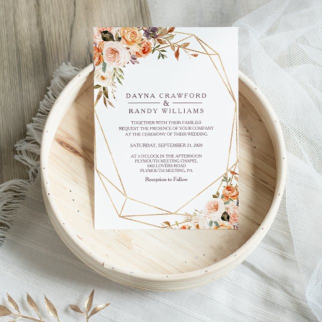 Geometrisches Rustikales Gold Elegante Herbsthochz Einladung (Von Creator hochgeladen)