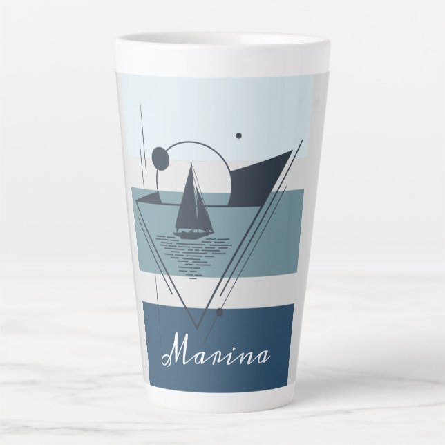 Geometrisches Sailboat Moderne Kunst Personalisier Milchtasse (Vorderseite)