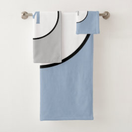 Geometrisches Schiefer Blau Silber Weiße Schwarze  Badhandtuch Set