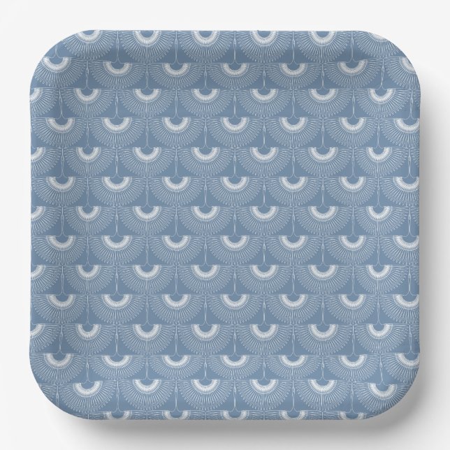 Geometrisches Schwan-Flugvogel-Muster blau Pappteller (Vorderseite)