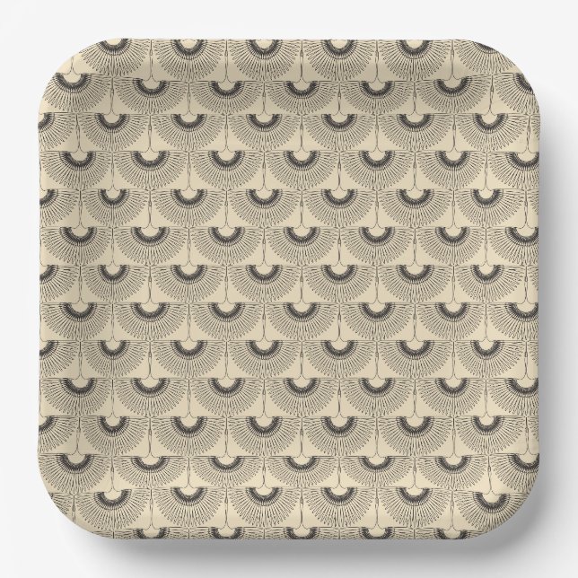 Geometrisches Schwan-Flugvogel-Muster cremefarben Pappteller (Vorderseite)