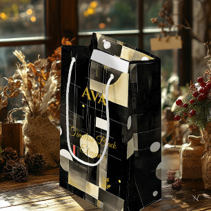 Geometrisches Schwarz & Beige Zeitlose Eleganz Kleine Geschenktüte