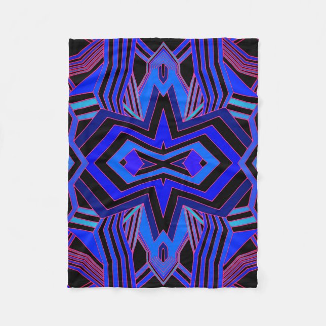 Geometrisches Schwarz-Blau- und Rosa-Muster Fleecedecke (Vorderseite)