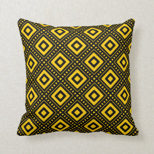 Geometrisches Schwarz-Gelb-Retro-Muster Kissen