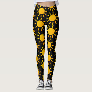 Geometrisches Schwarz-Gelb-Sommer-Sonnenmuster Leggings