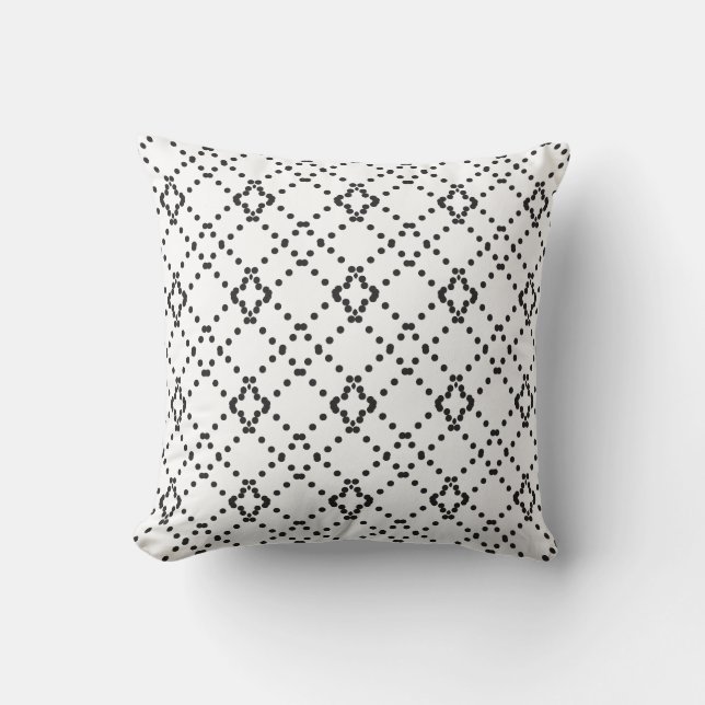 Geometrisches, schwarz gepunktetes Diamantformmust Kissen (Vorderseite)