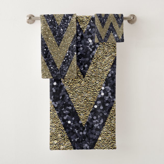 Geometrisches Schwarz-Glitzer-Muster Badhandtuch Set (Insitu)