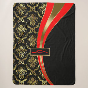 Geometrisches Schwarz-Gold-Damasken-Design Sherpadecke