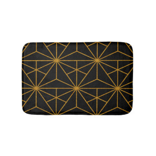 geometrisches Schwarz-Gold-Deko-Muster Badematte