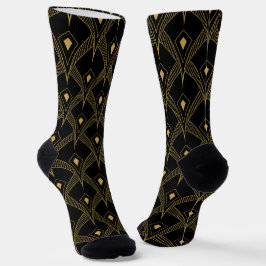 Geometrisches Schwarz-Gold-Kunstmuster des Dekos Socken
