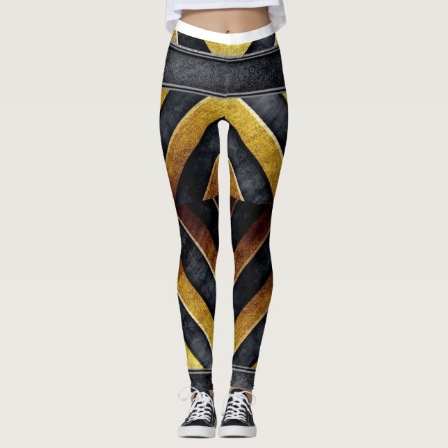 geometrisches Schwarz-Gold-Muster Leggings (Vorderseite)