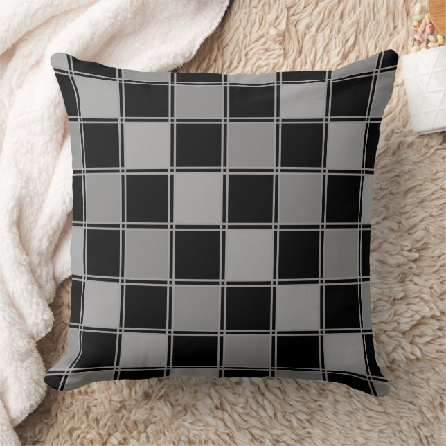 Geometrisches, schwarz-graues Muster-Retro Kissen (Decke)