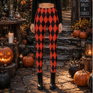Geometrisches Schwarz-Rot-Diamant-Halloween Leggings