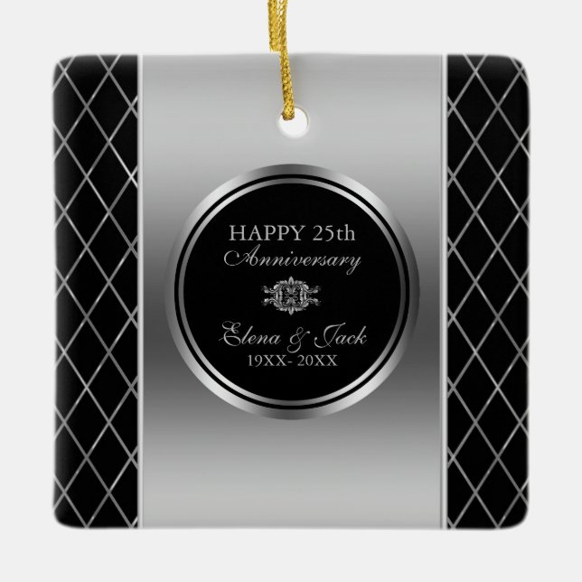 Geometrisches Schwarz-Silber-Design - 25 Jahre Keramikornament (Vorderseite)